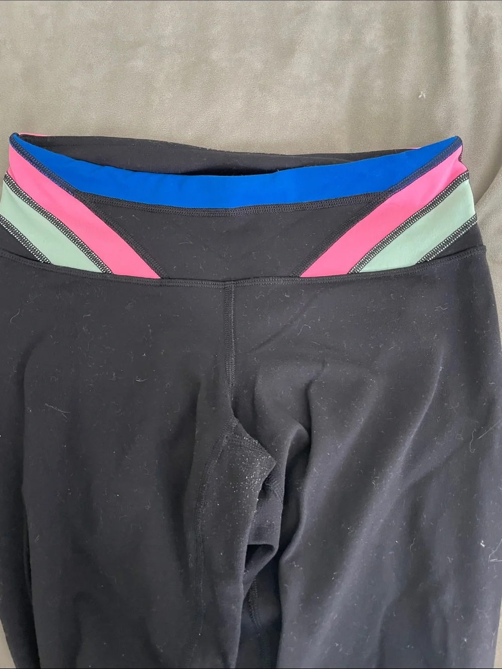 lululemon athletica Black Leggings with Blue, Pink and Mint Trim